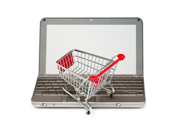 Internet online shopping concept with computer and cart