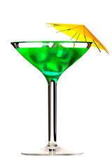 Martini glass with green  coctail isolated on white