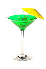 Martini glass with green coctail isolated on white