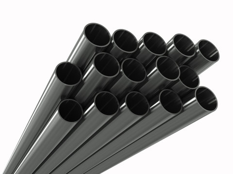 Group metal pipe on a white background