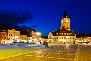 Naklejka premium Brasov Council Square at twilight - Transylvania, Romania