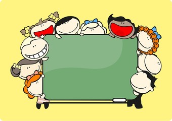 School theme frame with kids