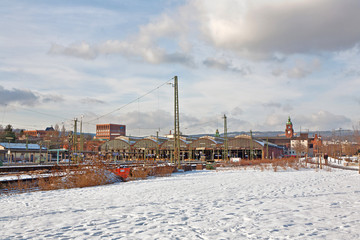 rails in winter at the station