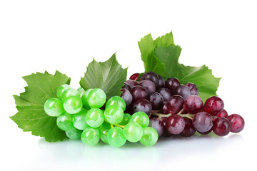 ripe green and red grapes isolated on white