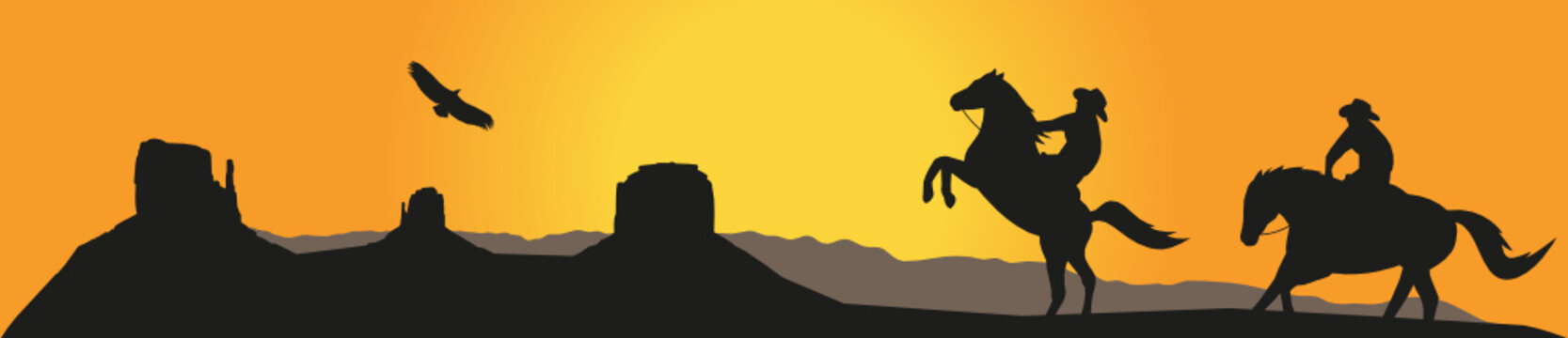 Monument Valley Cowboys Silhouette Sunset