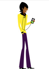 Side view of man listening music