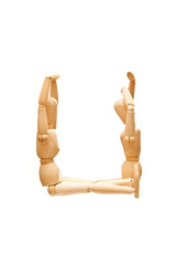 Alphabet in concept of mannequin posed. U