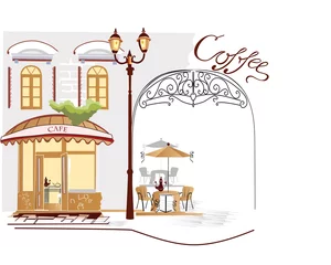 Stickers pour porte Café de rue dessiné Série de café de rue