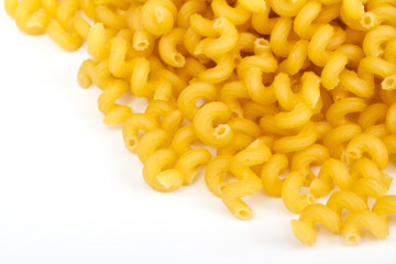 close up of a dried italian pasta on white background