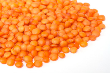 red lentils isolated on white