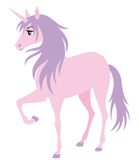 Cute pink unicorn with a purple hair.