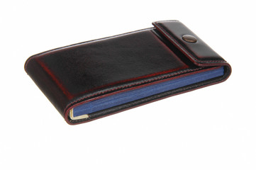 brown leather business card holder isolated on white