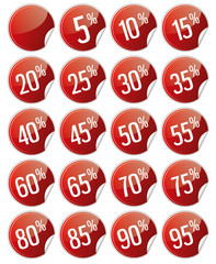 Button Rabatt Set - prozent sparen reduziert rot