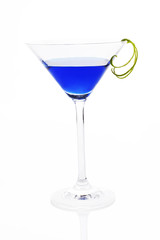 Blue cocktail over white.