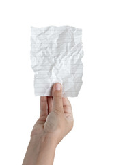 hand holding blank crumpled message note