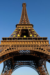 Eiffel Tower with European Circle of Stars symbol