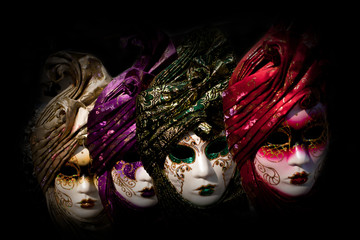 Four carnival masks together, Venice, Italy