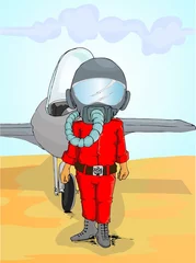 Photo sur Plexiglas Avion, ballon dessin animé pilote devant l& 39 avion à réaction