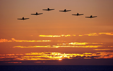 Airplanes at sunset