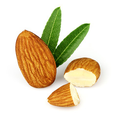 Almonds kernel with leaves
