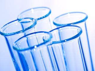Close up view of Test Tubes on blue