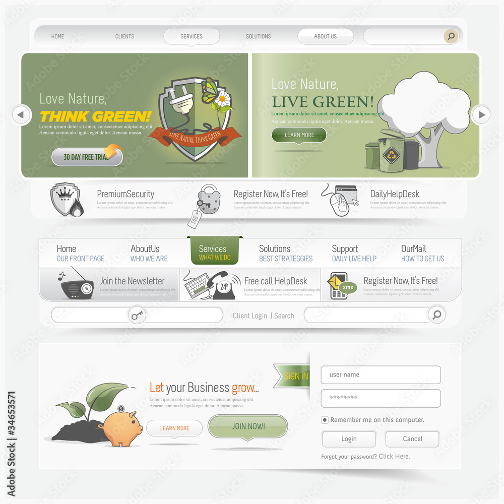Wall mural web site navigation menu pack with icons set