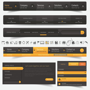 Web design navigation set with icons set