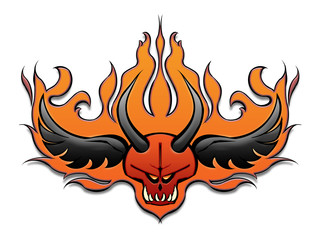 Naklejka premium Horned skull on fire