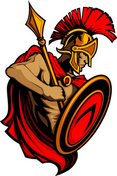 Spartan Trojan Mascot with Spear and Shield