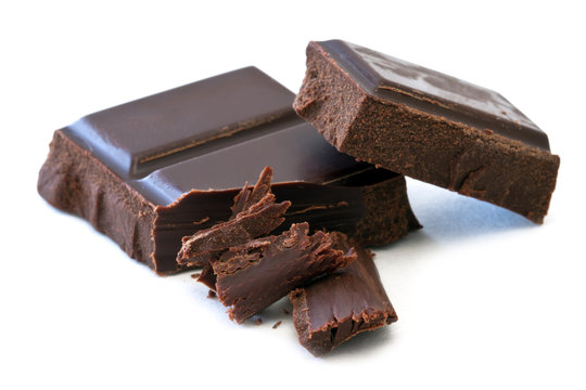 Chocolate over white background, dark chocolate isolated