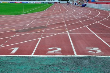 Athlete track, the beginning of the athletics track and the sta