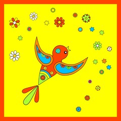 Colorful bird with flowers