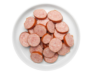 Raw smoked sausage slices