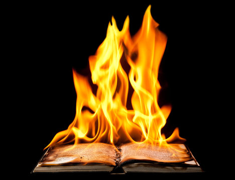 Burning book on fire flames