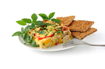 Rice casserole with vegetables Chicken fillet and cheese isolate