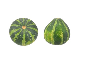Mini decorative pumpkins on a white background