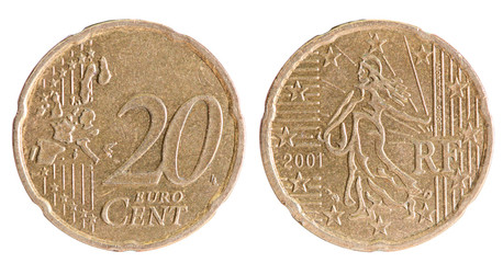 Pièce de 20 centimes euros  pile et face