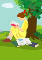 Muchacha leyendo a la sombra de un árbol