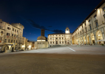 Medieval square in Arezzo (Tuscany, Italy) at night
