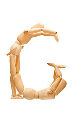 Alphabet in con cept of mannequin posed. G