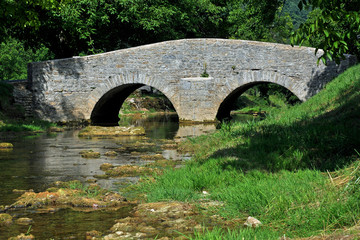 Fototapeta na wymiar ponte di pietra sopra un ruscello