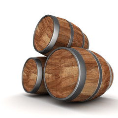 image of the old oak barrels on a white background