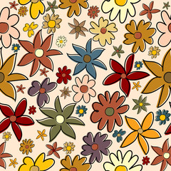 Seamless pattern with stylized flowers in autumn colors