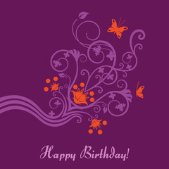 Purple and pink floral birthday card