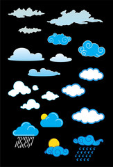 Set of clouds made in seven various graphic styles