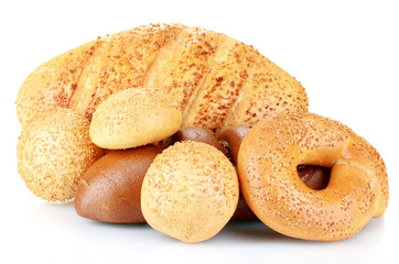 Tasty bread with sesame seeds isolated on white