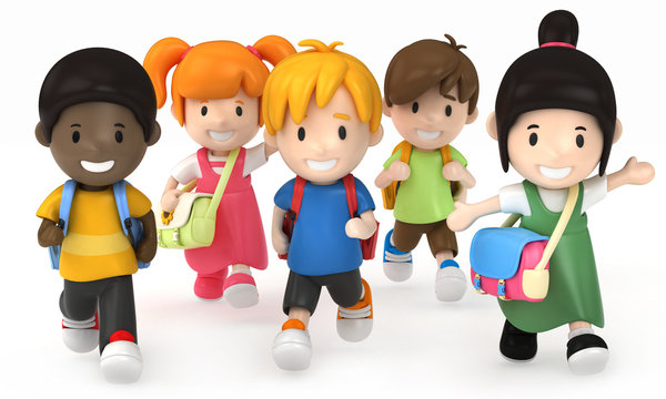 3D render of School Kids Running