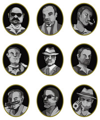 cartoon mafia icon set,label button.
