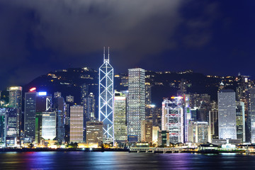 Plakat Hong Kong skyline w nocy