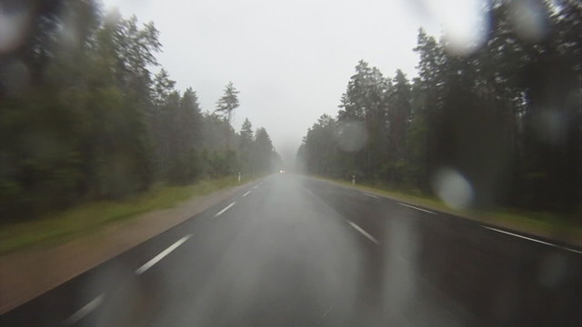 driving in the rain, rear view